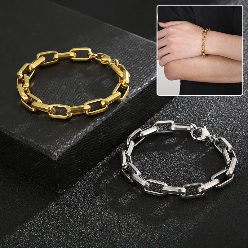 Pulsera de acero titanio para hombres con diseño geométrico hip-hop, joyería moderna y estilizada de JewelryDreams.