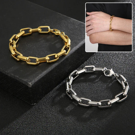 Pulsera de acero titanio para hombres con diseño geométrico hip-hop, joyería moderna y estilizada de JewelryDreams.